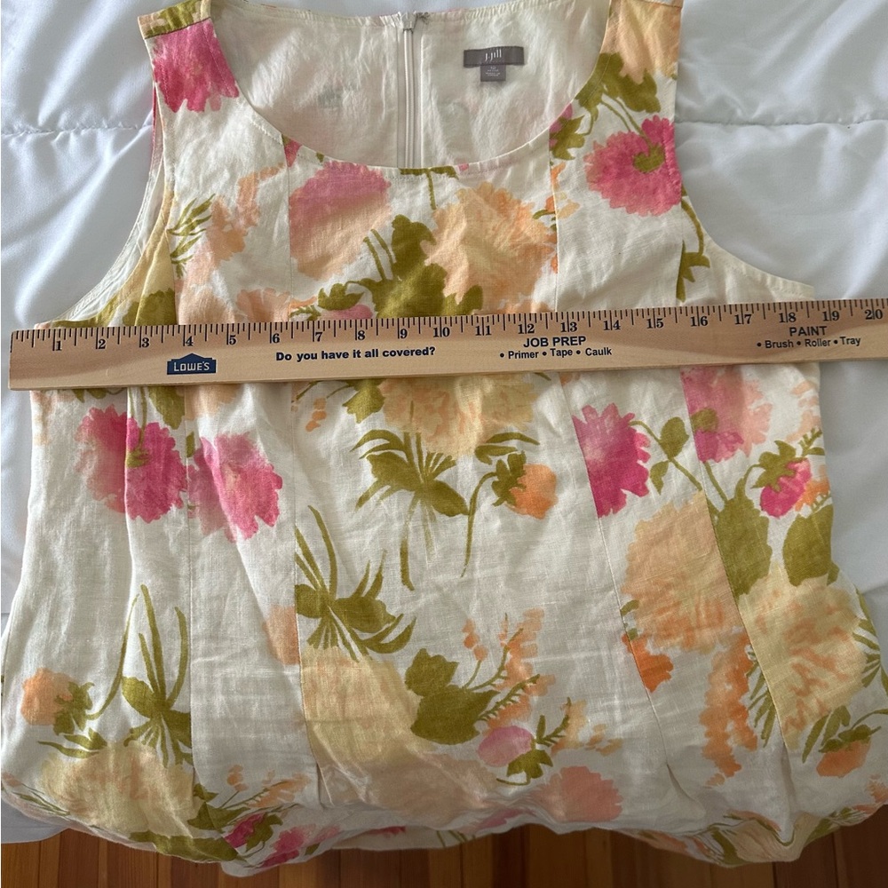 J. Jill floral sleeveless shift sundress Pink and Green lined linen🌞☀️(B)